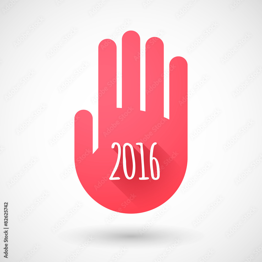 Red hand icon with a 2016 year sign Red hand icon with a 2016 year sign