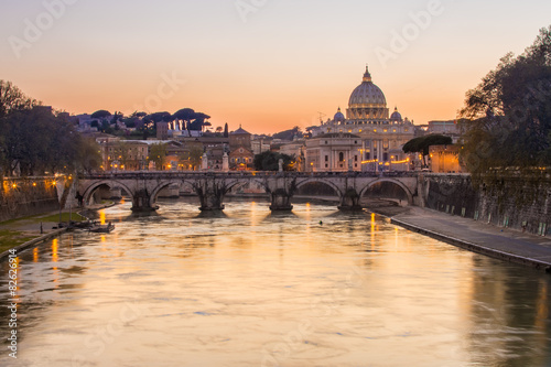 Sunset at St. Peter's cathedral in Rome, Italy