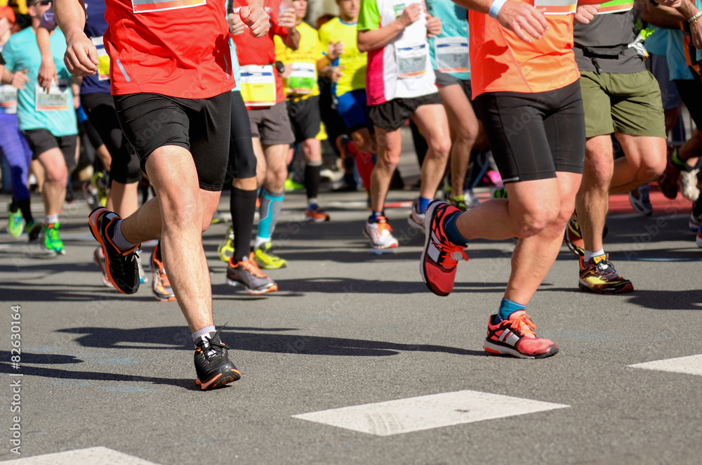 Marathon running race, runners on road, sport concept
