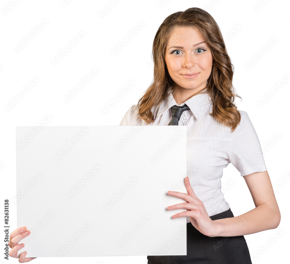Business woman holding a blank sheet of paper. Business woman holding a blank sheet of paper.