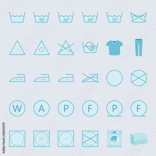 Washing and ironing clothes color flat icon set