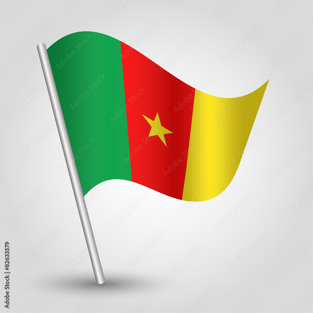 vector waving triangle cameroonian  flag on stick - Cameroon 