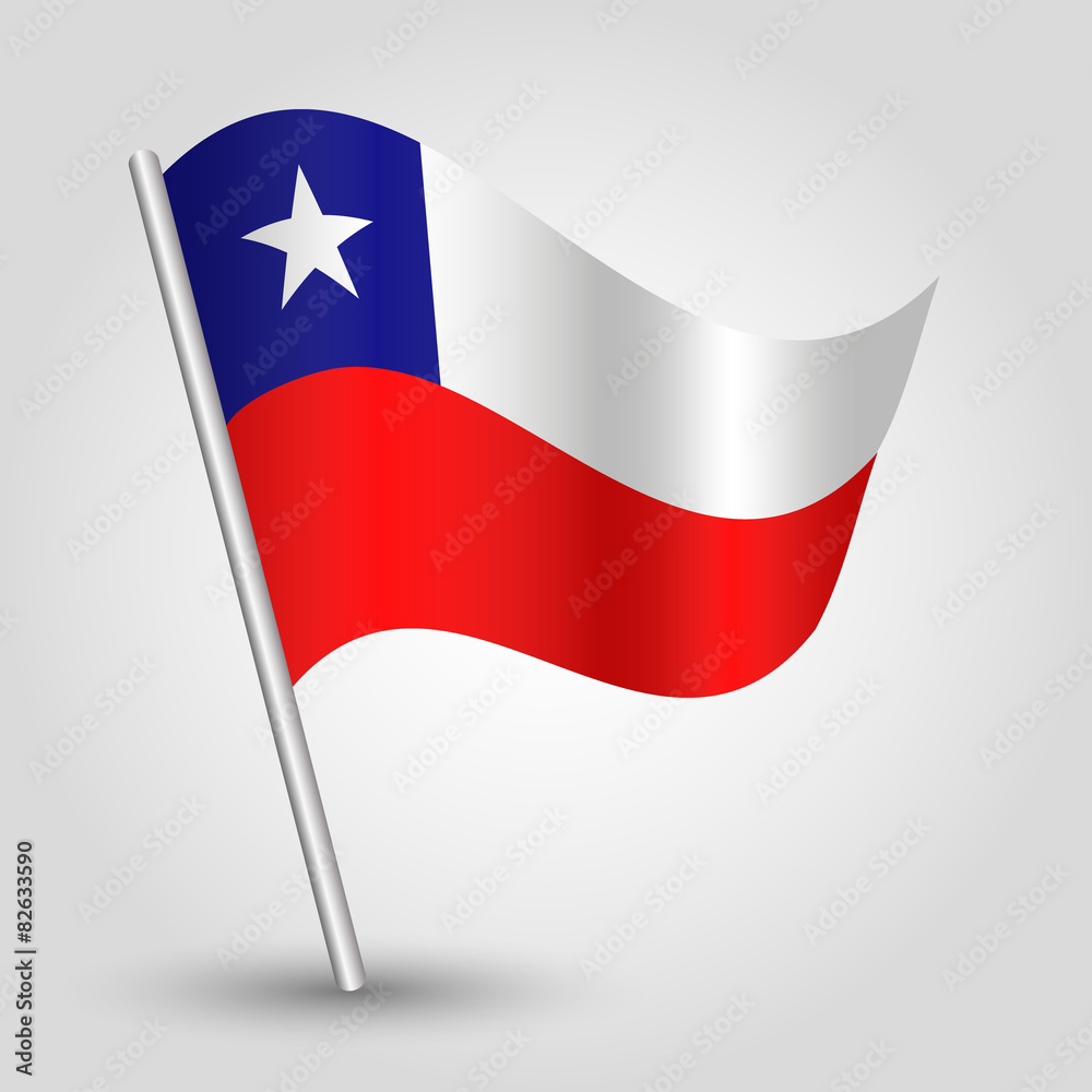 vector waving simple triangle chilean flag on stick - Chile vector waving simple triangle chilean flag on stick - Chile