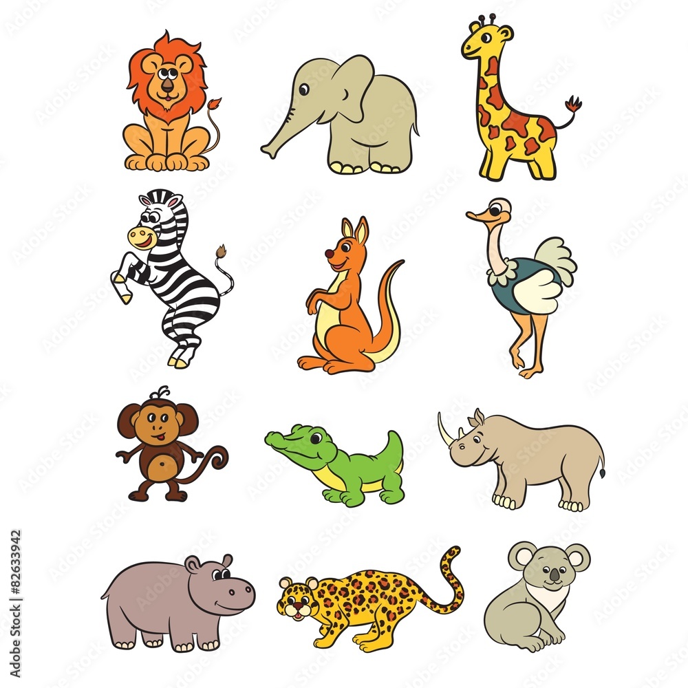 Obraz premium Cute zoo animals collection. Vector illustration.