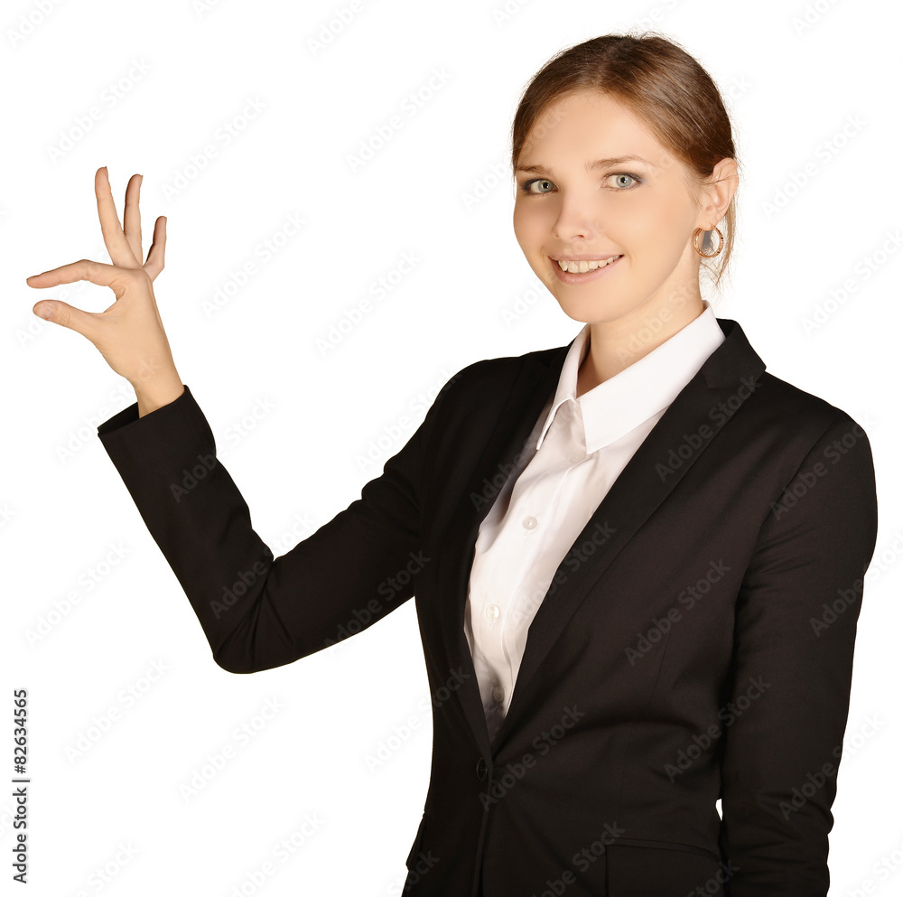 Business woman showing an empty space. Business woman showing an empty space.
