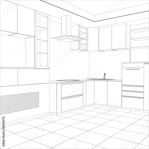 Kitchen vector sketch interior. Illustration created of 3d
