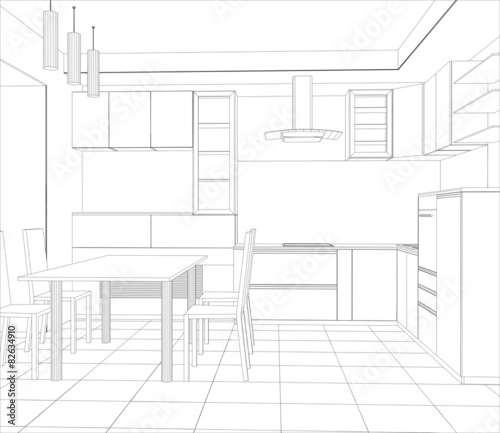 Abstract sketch design interior kitchen. Illustration created of