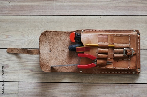 Leather bag with tools
