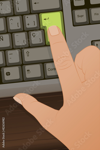 Pulse 'Enter': mano pulsando la tecla 'Enter' del teclado de PC