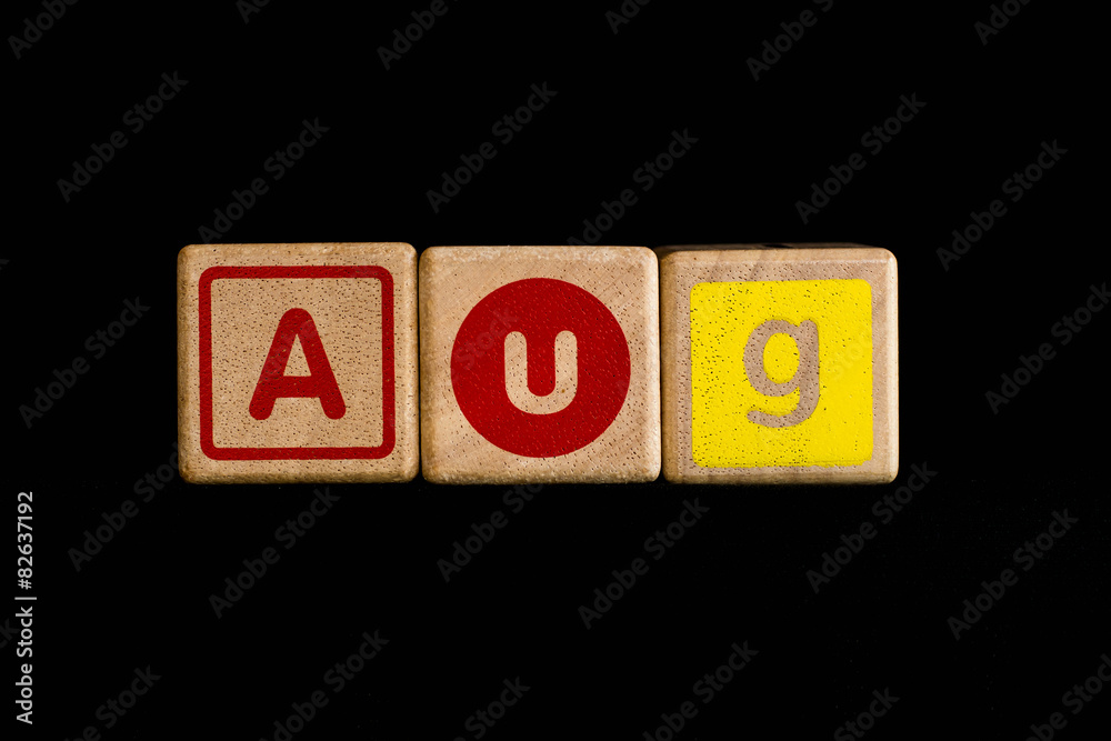 August on wood Cubic on black background August on wood Cubic on black background