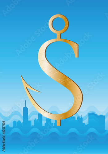 Golden dollar sign as a fishhook