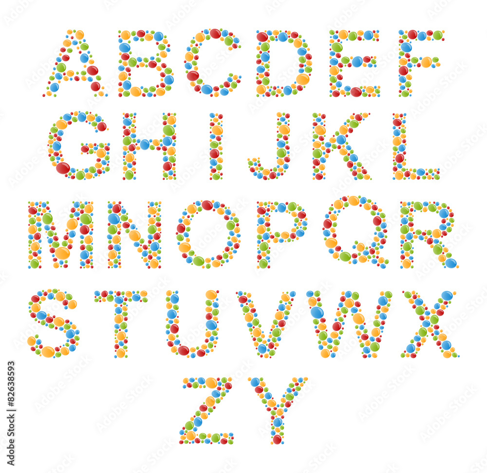 Vector Alphabets. Set letters of colorful bubbles or candy.