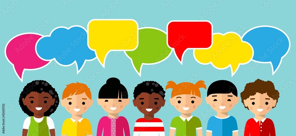 Set of children with colorful dialog speech bubbles
Set of children with colorful dialog speech bubbles
