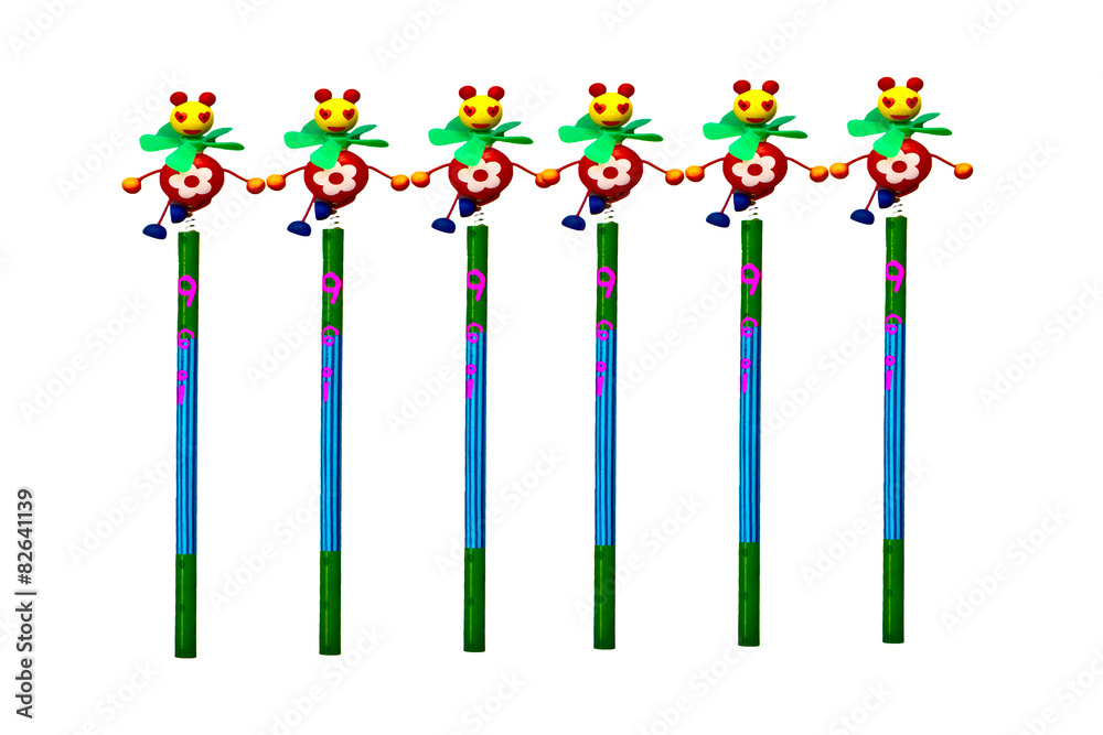 Pencil with Cartoon Character isolate on white background Pencil with Cartoon Character isolate on white background