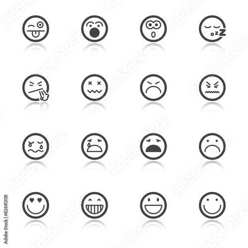 Face flat icons with reflection