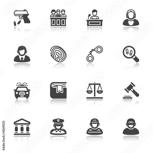 Law flat icons with reflection