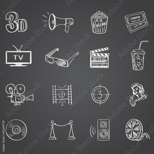 Hand drawn cinema icon set