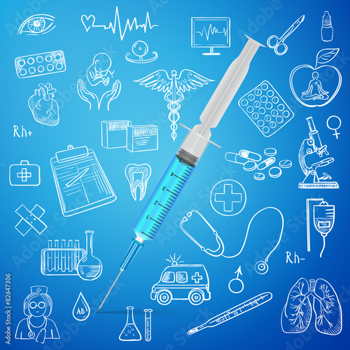 syringe and hand draw medicine icon