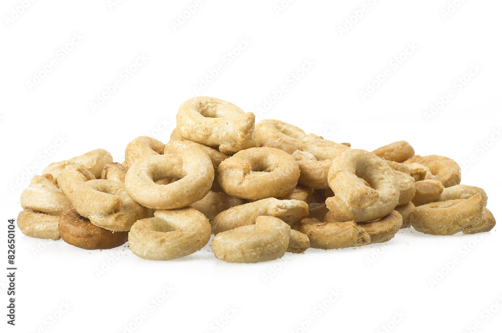 Taralli on the white,Traditional Italian snack from Puglia Taralli on the white,Traditional Italian snack from Puglia