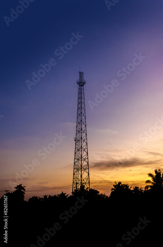 Silhouette  Antenna transmission in sunset time