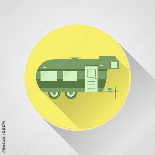 RV camping icon logo and badge. Caravan button in flat design
