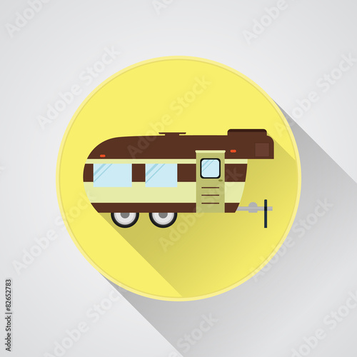 RV camping icon logo and badge. Caravan button in flat design