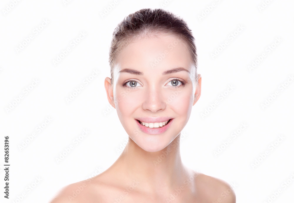Close up portrait of beautiful young woman face. Isolated on Close up portrait of beautiful young woman face. Isolated on