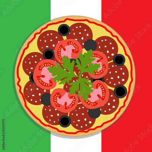  Pizza is on the background of the Italian flag