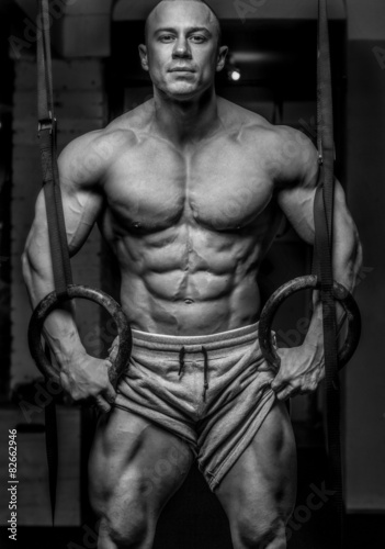 Black and white photo of awesome bodybuilder