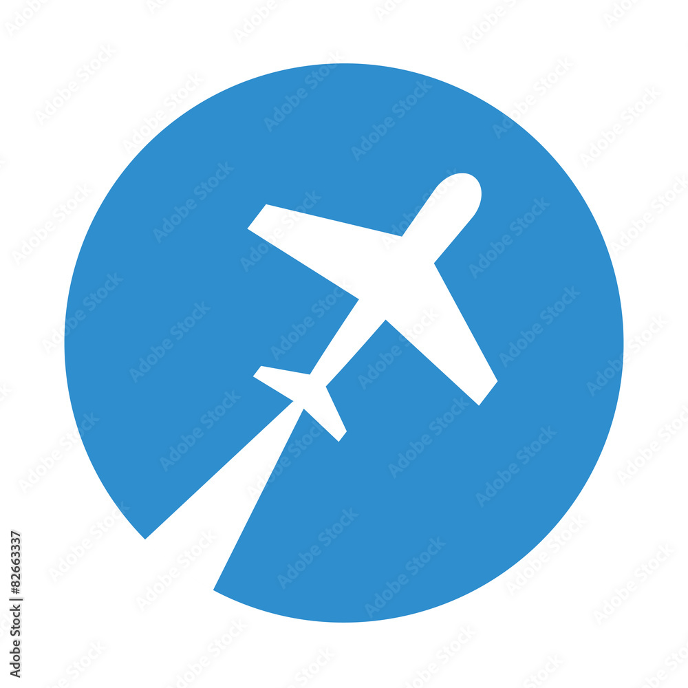 Airplane trendy icon. Plane on a blue circle. Flat style vector Airplane trendy icon. Plane on a blue circle. Flat style vector