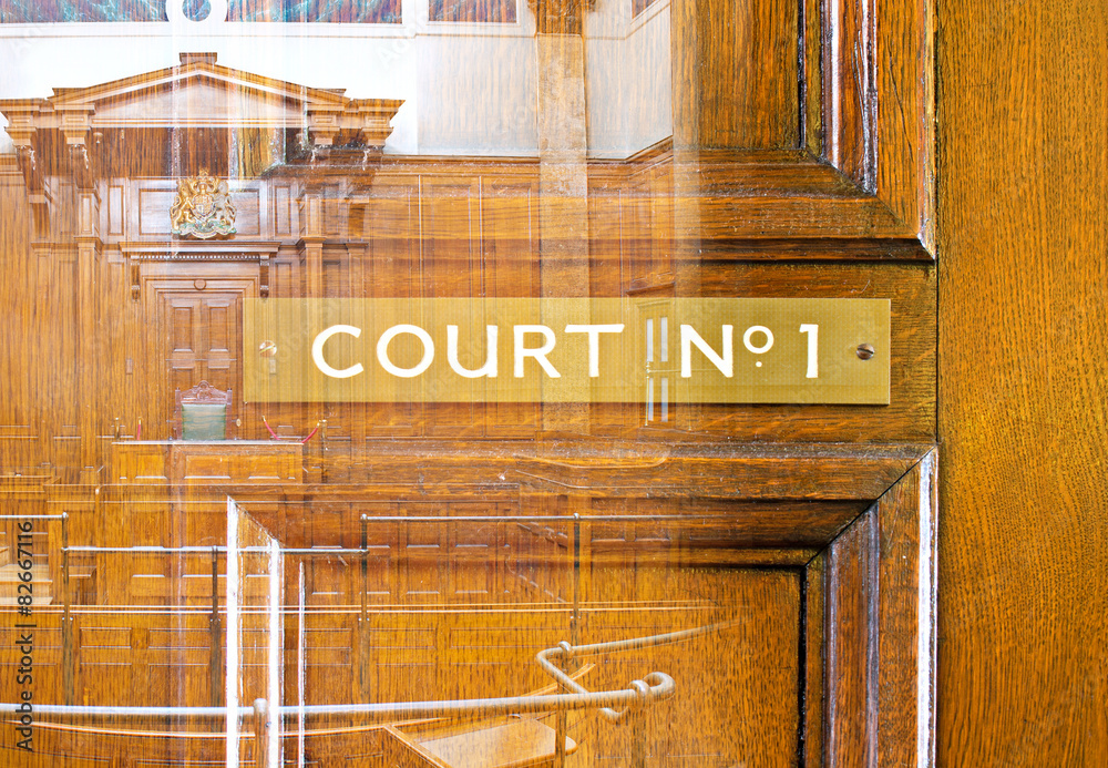 Obraz premium Double exposure image of crown court interior