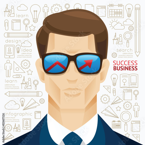 Infographic business man face arrow shape on sungrass template. photo