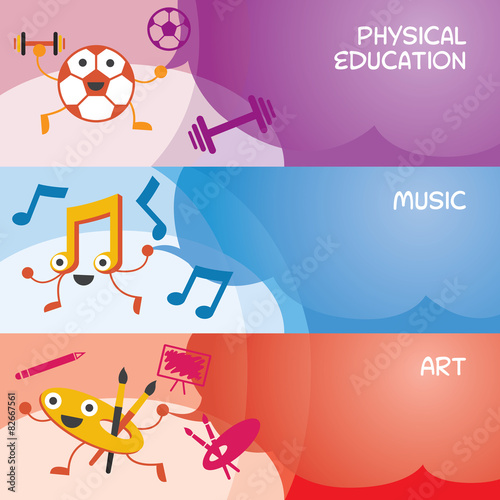 Education Characters Banner, Physical, Music, Art