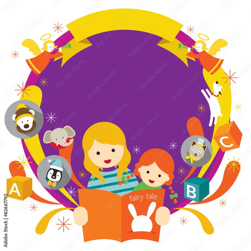 Teacher or Mother Reading Fairy Tale for Son with Frame