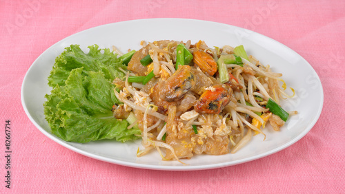 Fried mussels with egg and vegetable,thais cuisine