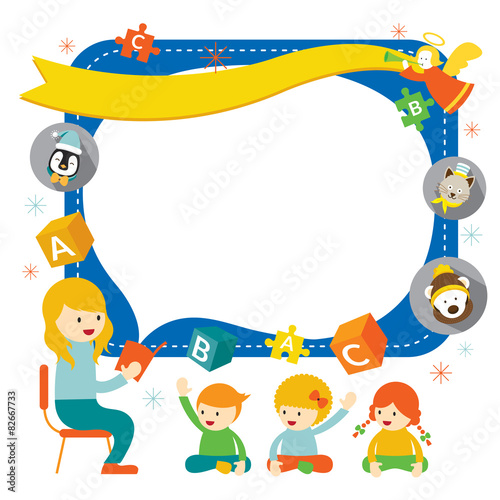 Teacher or Mother Reading Fairy Tale for Son with Frame