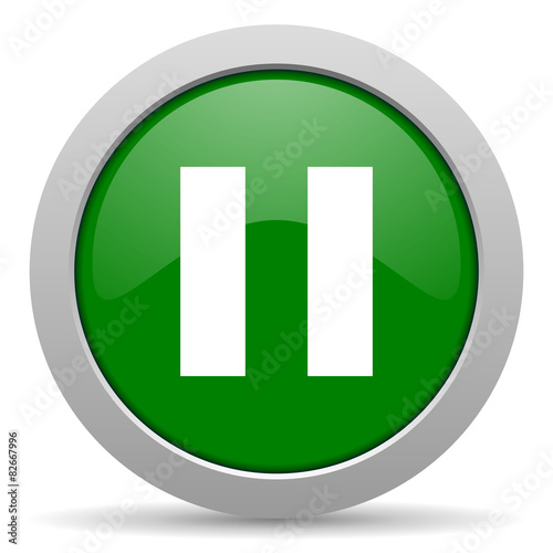 pause green glossy web icon