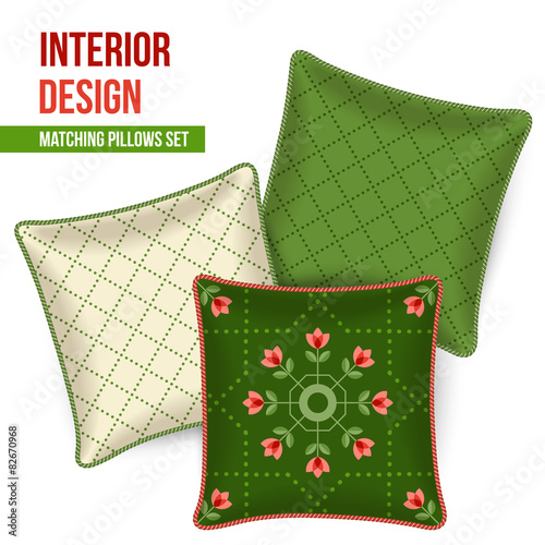 Set of matching decorative throw pillows, patterned pillowcases