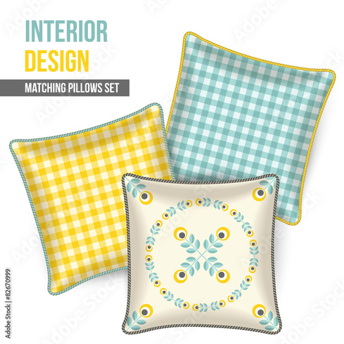 Set of matching decorative throw pillows, patterned pillowcases