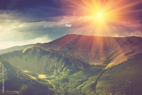 Beautiful summer landscape in the mountains at sunshine.