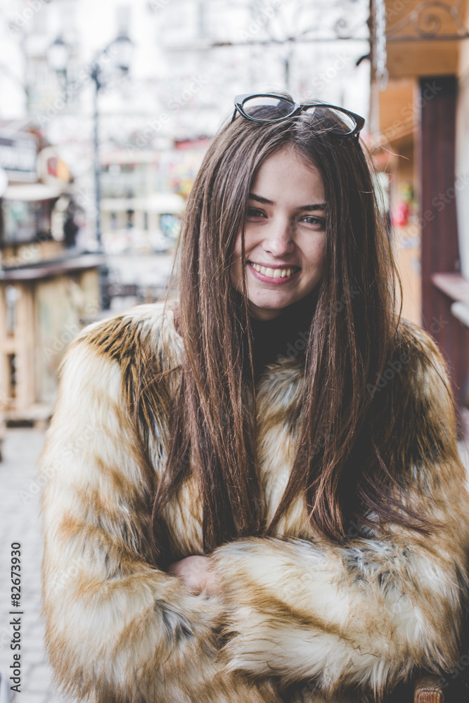 hipster trendy girl gorgeous brunette hair having fun outdoors hipster trendy girl gorgeous brunette hair having fun outdoors