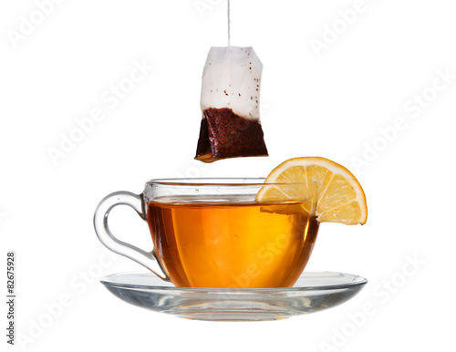 lemon tea with a splash on a white background