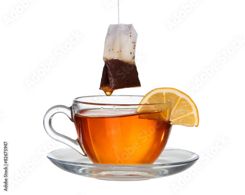 lemon tea with a splash on a white background