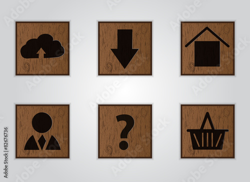Set of wooden computer icons