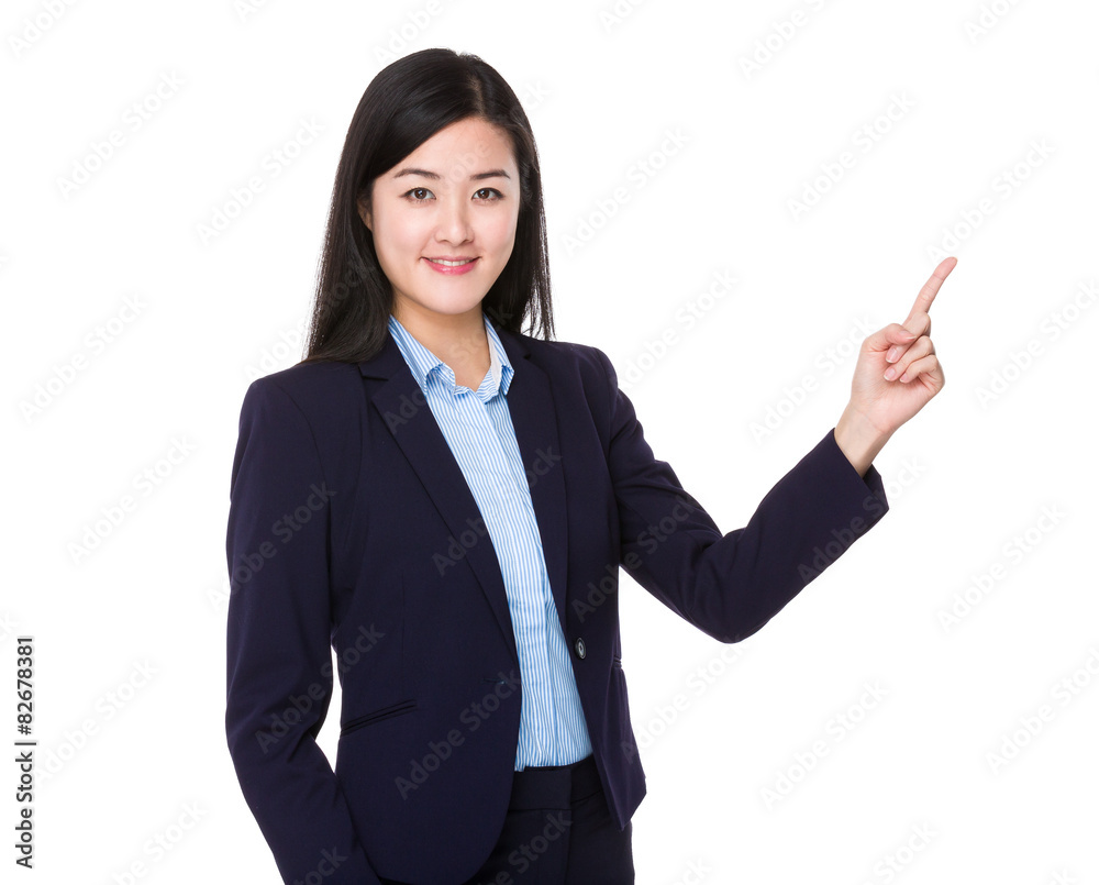 Asian businesswoman with finger point up Asian businesswoman with finger point up