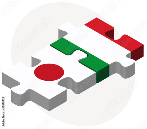 Japan and Italy Flags in puzzle