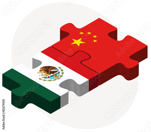 Mexico and China Flags in puzzle