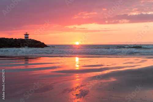 Quadro em tela Sea sunset at the Dutch coast near Scheveningen