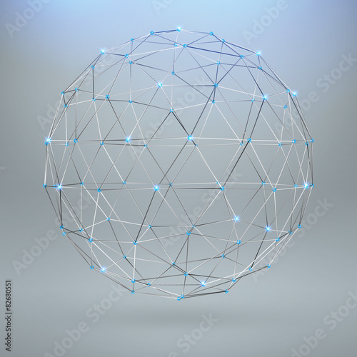 Wireframe polygonal element. 3D sphere with Diamonds