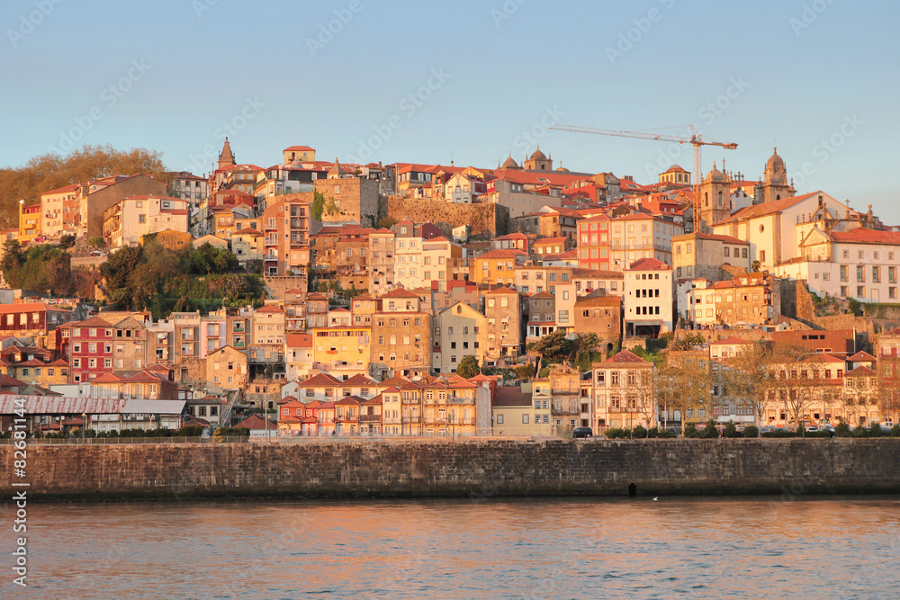 Porto, Portugal: view of the Ribeira historic quarter at sunset